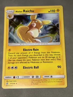 Alolan Raichu - 57/236 - Pokemon Unified Minds Sun Moon Holo Card NM - Image 1