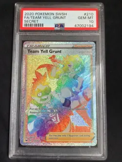 Pokemon Cards: Sword & Shield Rainbow Rare: Team Yell Grunt 210/202: PSA 10 - Image 1