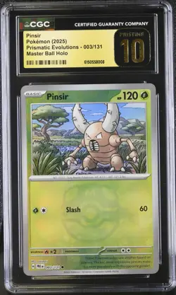 2025 POKEMON PRISMATIC EVOLUTIONS - MASTER BALL HOLO PINSIR CGC 10 PRISTINE - Image 1