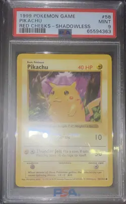 ⚡1999 Pokemon Base Set, Pikachu, Red Cheeks Error, Shadowless, 58/102, PSA 9⚡ - Image 1