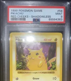 ⚡1999 Pokemon Base Set, Pikachu, Red Cheeks Error, Shadowless, 58/102, PSA 9⚡ - Image 2
