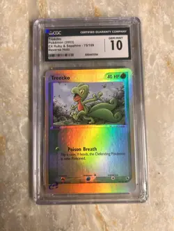 CGC 10 GEM MINT Treecko Ruby & Sapphire Reverse Holo Pokemon Card #75/109 - Image 1
