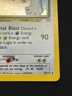 Pokemon TCG Lugia Neo Genesis Holo Rare Card 9/111 Unlimited Edition Hp-DMG - Image 5