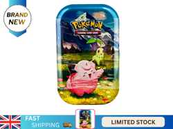 Pokemon Trading Card Game Tin Box with Cleffa & Chikorita Artwork Metal Case - Image 1