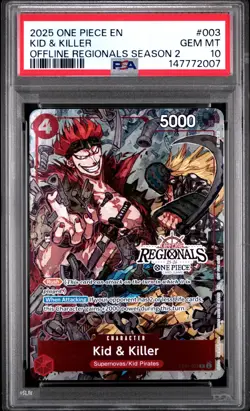 2025 ONE PIECE OFFLINE REGIONALS PACK 2025 SEASON 2 #003 KID & KILLER PSA 10 - Image 1