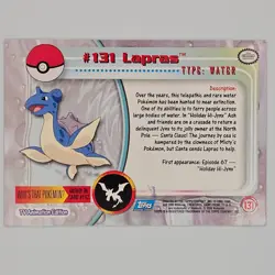 Pokemon 2000 Topps TV Animation Edition Series 3 #131 Lapras Blue Logo - Image 2