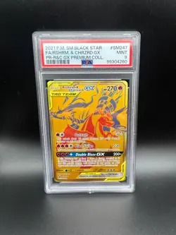 Pokemon Reshiram & Charizard GX Full Art Gold Promo SM247 English PSA 9 MINT - Image 1