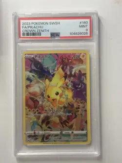 Pokemon TCG Pikachu 160/159 SWSH Crown Zenith Secret Rare Full Art Holo PSA 9 - Image 1