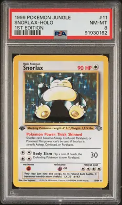 1999 POKEMON JUNGLE 1ST EDITION #11 SNORLAX-HOLO PSA 8 - Image 1