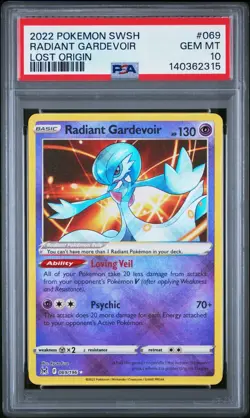 PSA 10 Radiant Gardevoir Holo Rare LOST ORIGIN 069/196 Graded Pokemon Card - Image 1