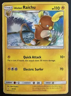 Alolan Raichu 30/30 Pokemon TCG Sun & Moon Trainer Kit Holo Pokemon TCG Dmg - Image 1