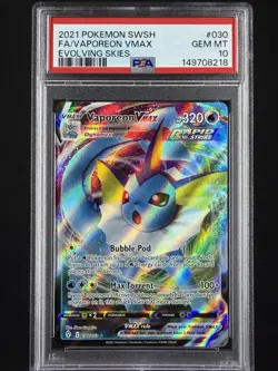 Pokemon 2021 Evolving Skies Full Art VAPOREON Vmax #030 PSA 10 Gem Mint RARE - Image 1