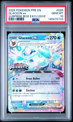 Pokemon Glaceon EX 026/131 PSA 10 Stamped Prismatic Surprise Box Exclusive - Image 1