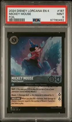 2024 DISNEY LORCANA EN 4 MICKEY MOUSE PLAYFUL SORCERER FOIL PSA 9 MINT - Image 1