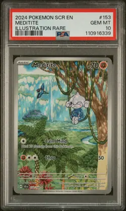 PSA 10 GEM Mint Meditite 153/142 Illustration Rare Full Art - Pokemon SCR SV07 - Image 1
