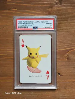 1998 POKEMON STADIUM YELLOW VERSION PLAYING CARDS SURFING PIKACHU ACE OF HEARTS - Image 1