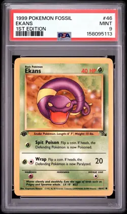 1999 Pokemon Fossil 1st Edition Ekans #46 PSA 9 - Image 1