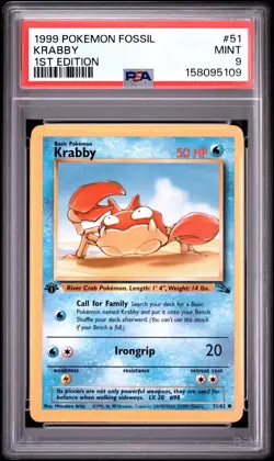 1999 Pokemon Fossil Krabby #51 1st Edition PSA 9 - Image 1
