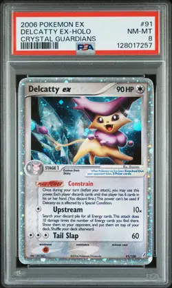 2006 POKEMON EX CRYSTAL GUARDIANS #91 DELCATTY EX-HOLO PSA 8 - Image 1