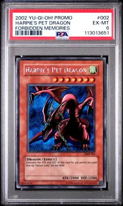 2002 YU-GI-OH! FMR-FORBIDDEN MEMORIES PROMO #002 HARPIE'S PET DRAGON PSA 6 - Image 1