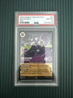 2024 Disney Lorcana EN 3 FOIL Maleficent Mistress of All Evil #51 Foil PSA 10 - Image 1