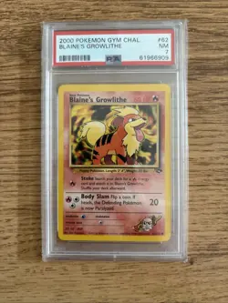 2000 POKEMON GYM CHAL. BLAUNE‘S GROWLITHE #62 NM PSA 7 - Image 1