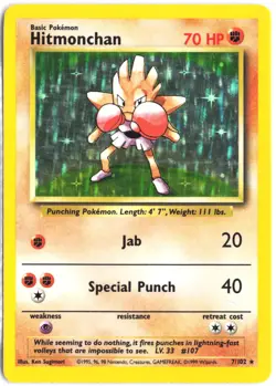 Hitmonchan 7/102 Holo Holo Rare Base Set Unlimited Pokemon Holo MP - Image 1