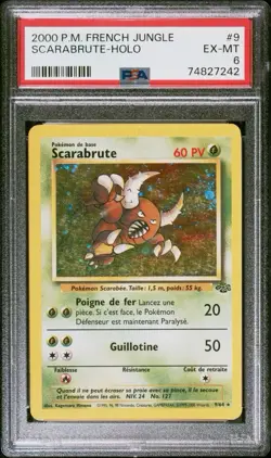 2000 Pokemon FRENCH Unlimited Jungle Scarabrute-Pinsir Holo 9/64 PSA 6 EX-MT - Image 1