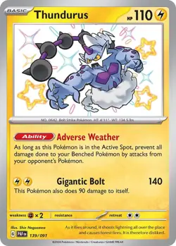 Thundurus 139/91 Shiny Rare Paldean Fates Pokemon Cards - Image 1