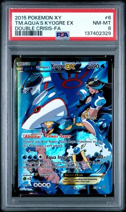 2015 POKEMON XY DOUBLE CRISIS #6 FULL ART/TEAM AQUA'S KYOGRE EX PSA 8 - Image 1