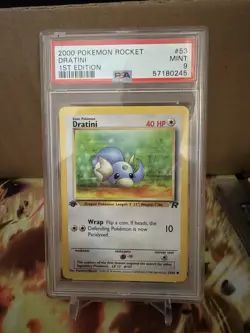 Pokemon TCG Dratini 53/82 Team Rocket 1st Edition Regular Common PSA 9 Eng - Image 1