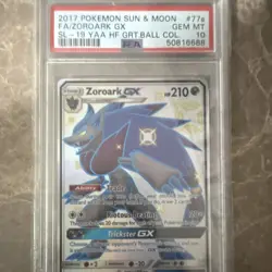 Pokemon 2017 Hidden Fates Zoroark GX Full Art Holo PSA 10 Card 77a English - Image 1