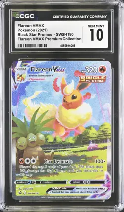 Pokemon Flareon VMAX Black Star Promo Holo SWSH180 CGC 10 Alternate Art Gem Mint - Image 1