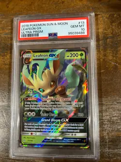 POKEMON 2018 Sun Moon Ultra Prism LEAFEON GX #13 PSA 10 Gem Mint RARE - Image 1