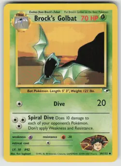 Brock's Golbat 39/132 Uncommon Gym Heroes Pokemon Unlimited Lightly Played - Image 1
