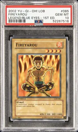 2002 YU-GI-OH! LOB-LEGEND OF BLUE EYES WHITE DRAGON 1ST ED #085 FIREYAROU PSA 10 - Image 1