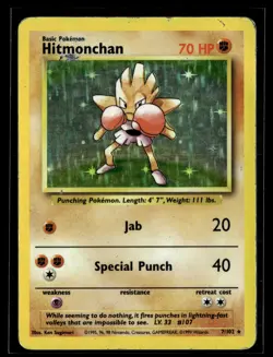 Hitmonchan 7/102 Base Set Rare Pokemon - Image 1