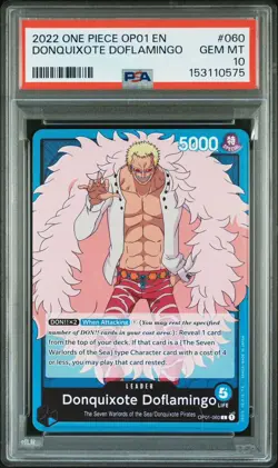 2022 ONE PIECE EN OP01-ROMANCE DAWN #060 DONQUIXOTE DOFLAMINGO PSA 10 (981) - Image 1