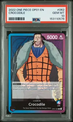 2022 ONE PIECE ROMANCE DAWN OP01-062 CROCODILE - PSA 10 GEM MINT - #62 LOW POP - Image 1