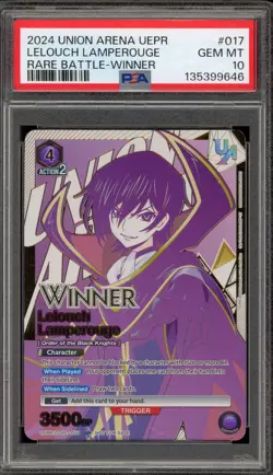 Union Arena Lelouch Lamperouge Rare Battle Winner #017 PSA 10 Gem Mint - Image 1