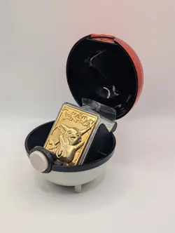 ⚡ Pokemon 23K Gold Plated Pikachu Metal Card w/ Poke Ball Display Case - Image 1