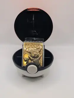⚡ Pokemon 23K Gold Plated Pikachu Metal Card w/ Poke Ball Display Case - Image 2
