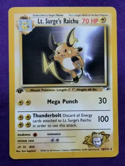 Pokemon Lt. Surge's Raichu 28/132 Gym Heroes Rare Regular Pokemon Card MP - Image 1