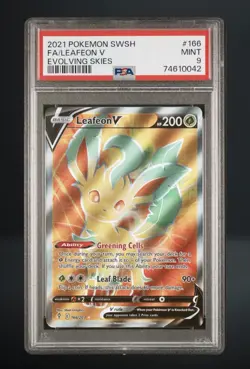 Pokemon SWSH07: Evolving Skies Leafeon v Full Art Holo Card 166/203 - Image 1