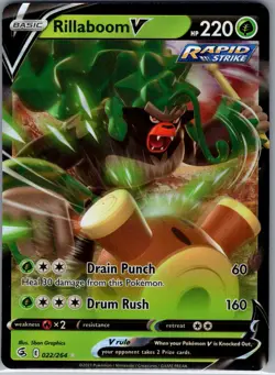 Rillaboom V 022/264 SWSH08: Fusion Strike - Pokemon Card - NM - Image 1