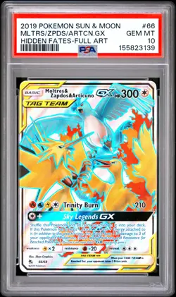 2019 Pokemon Sun & Moon Hidden Fates Moltres Zapdos Articuno Hidden PSA 10 #66 - Image 1