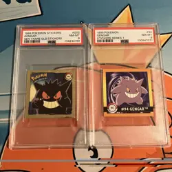 PSA 8 Lot - 1999 POKEMON STICKERS SERIES 1 RARE GOLD STICKERS GENGAR G02 & 94 - Image 1