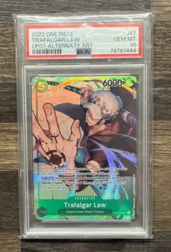 2022 ONE PIECE OP01-ROMANCE DAWN ALTERNATE ART-ERRATA #047 TRAFALGAR LAW PSA 10 - Image 1