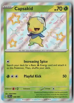 Capsakid 106/091 Shiny Rare Paldean Fates Pokemon NM - Image 1