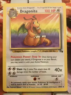 Pokemon TCG Fossil Unlimited Dragonite #19- LP - Image 1